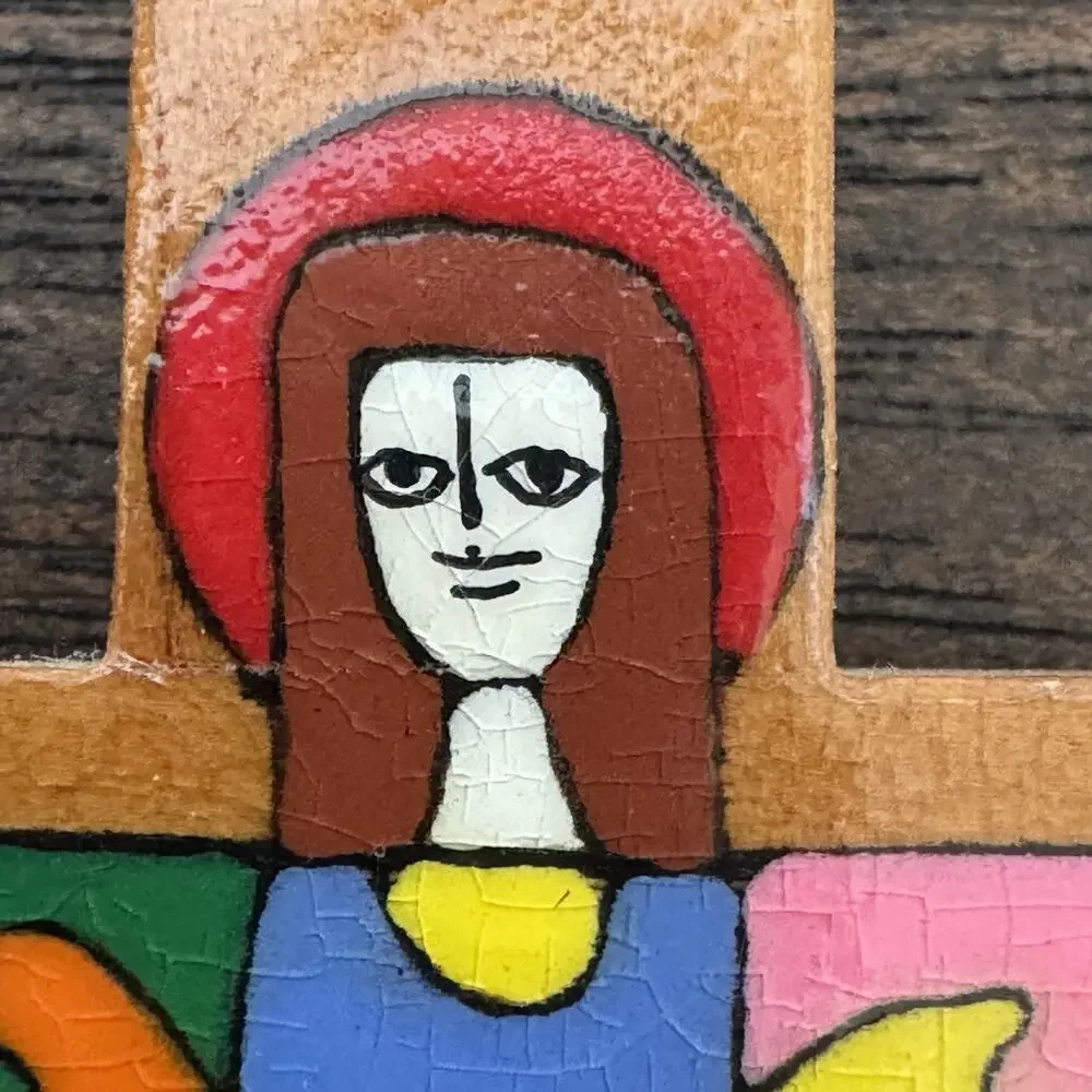 Cross with Christ El Salvador Vtg Crucifix Handmade Colorful Jesus Religious